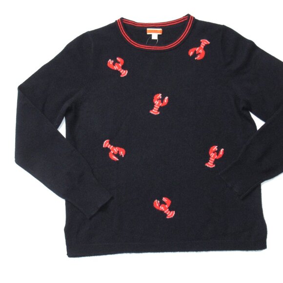 NWT J.Crew Cashmere Crewneck Sweater in Ink Navy Flying Lobsters Print XS - Picture 3 of 6